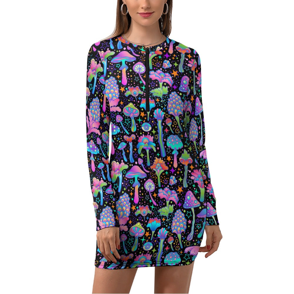 FUNGI FIESTA \\ long sleeve zipper dress