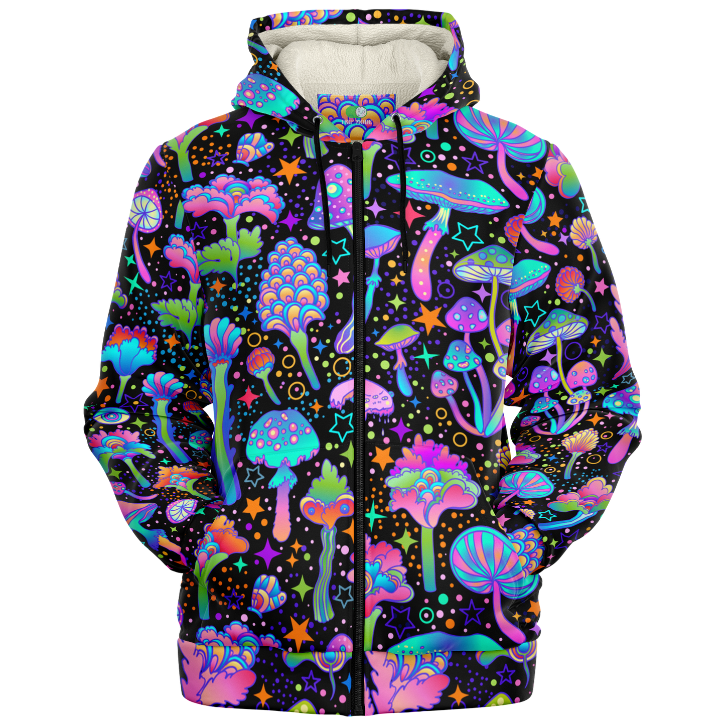 FUNGI FIESTA \\ premium sherpa fleece-lined zip hoodie