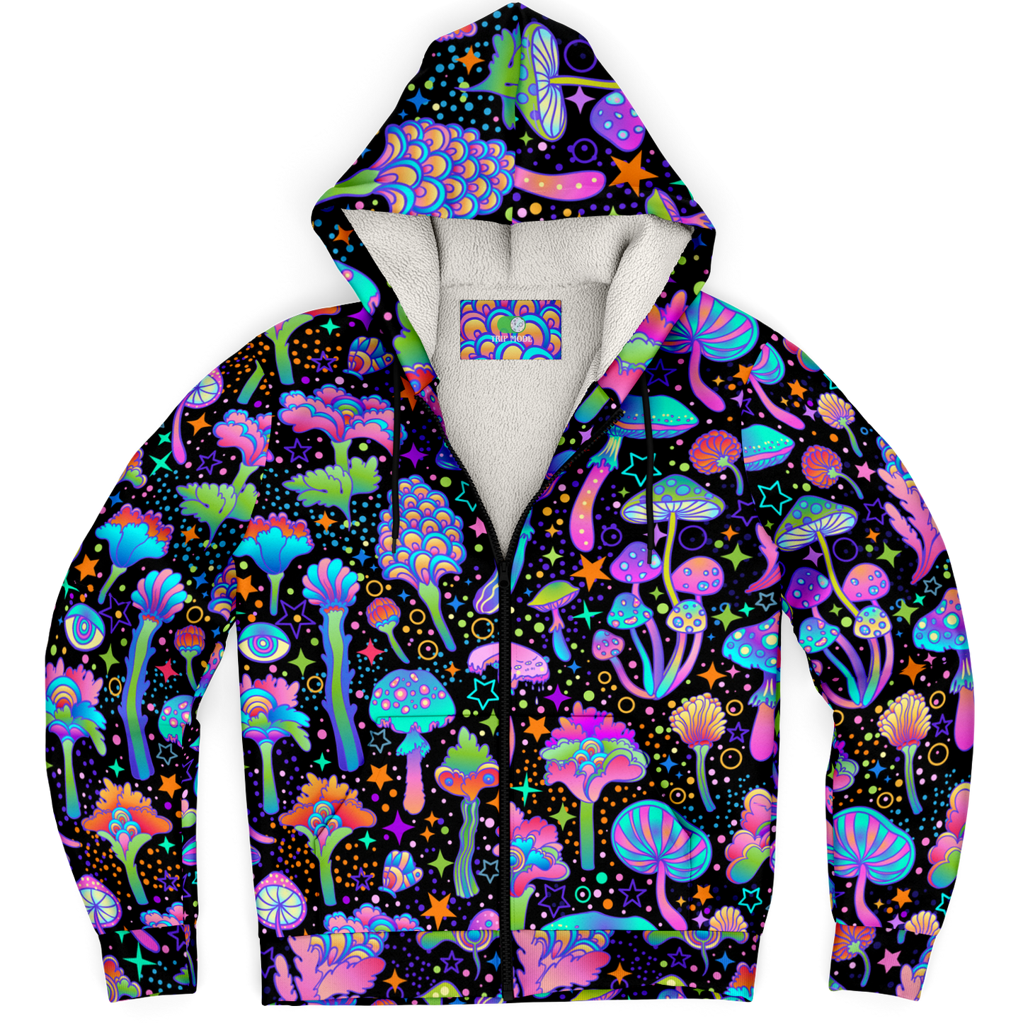 FUNGI FIESTA \\ premium sherpa fleece-lined zip hoodie