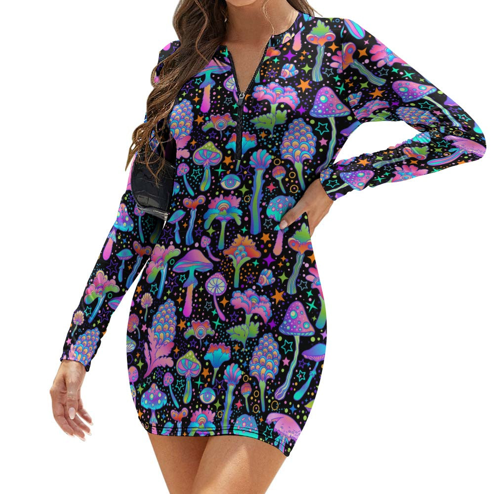 FUNGI FIESTA \\ long sleeve zipper dress