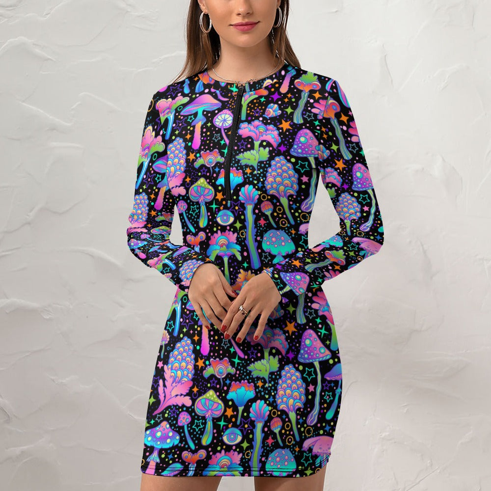 FUNGI FIESTA \\ long sleeve zipper dress