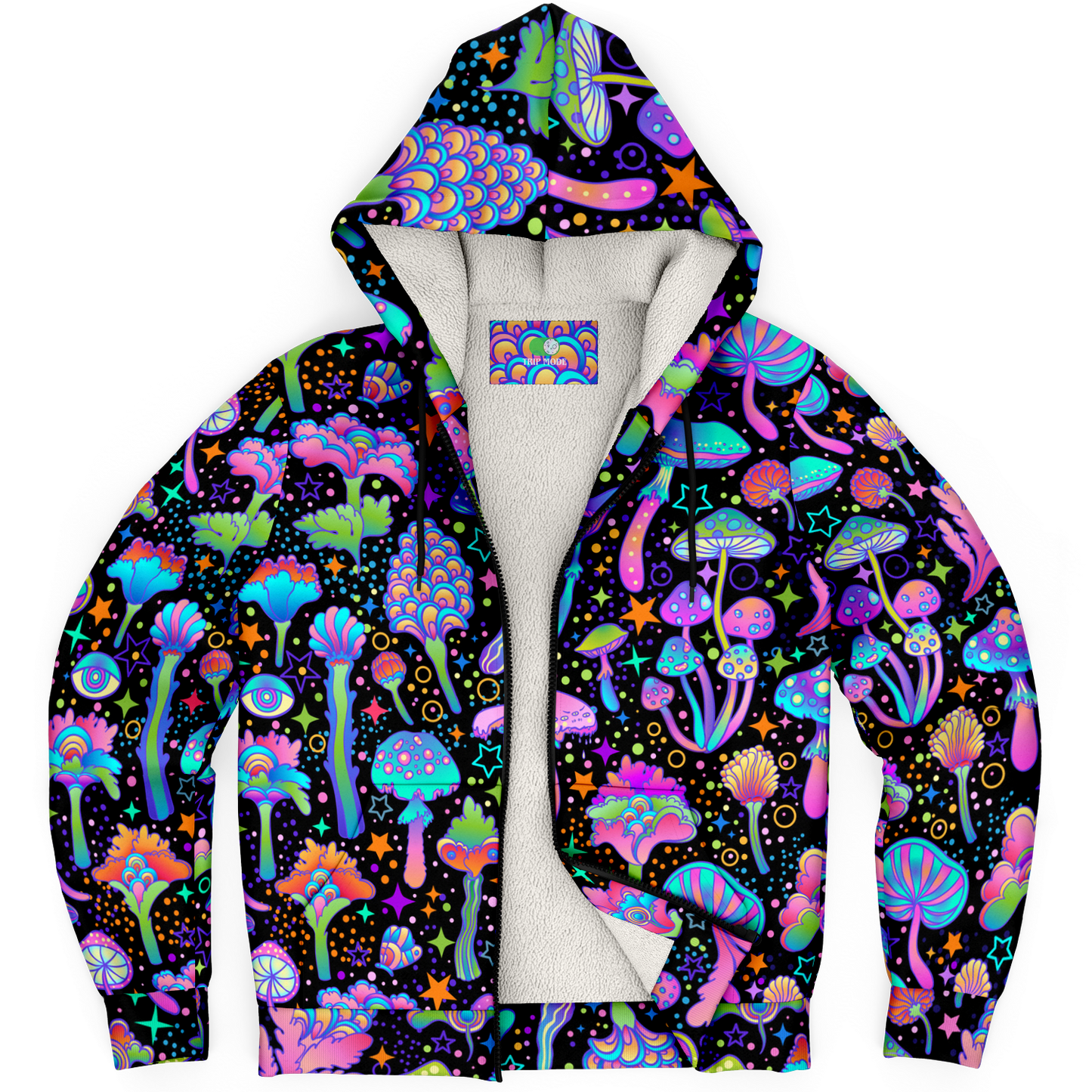 FUNGI FIESTA \\ premium sherpa fleece-lined zip hoodie