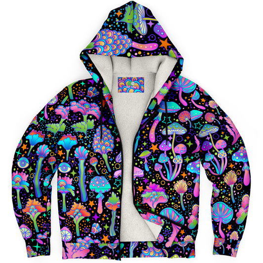 FUNGI FIESTA \\ premium sherpa fleece-lined zip hoodie